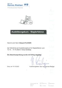 ZT DI Hannes Riediger Staplerschein