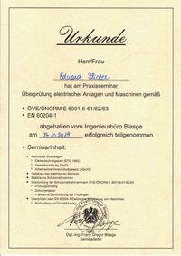 ZT DI Franz Gregor Blasge &Uuml;berpr&uuml;fung elekt. Anlagen/Maschinen (&Ouml;NORM/&Ouml;VE E 8001-1 + EN 60204-1)